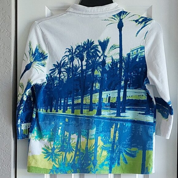 Sportelle 3/4 Sleeve Zip-Up Jacket Palm Tree Print Women's Size M - Picture 6 of 9